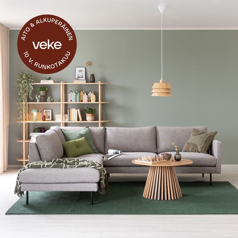 Scandic Copenhagen avokulmasohva vasen vaaleanharmaa Verdon 482, mustat jalat